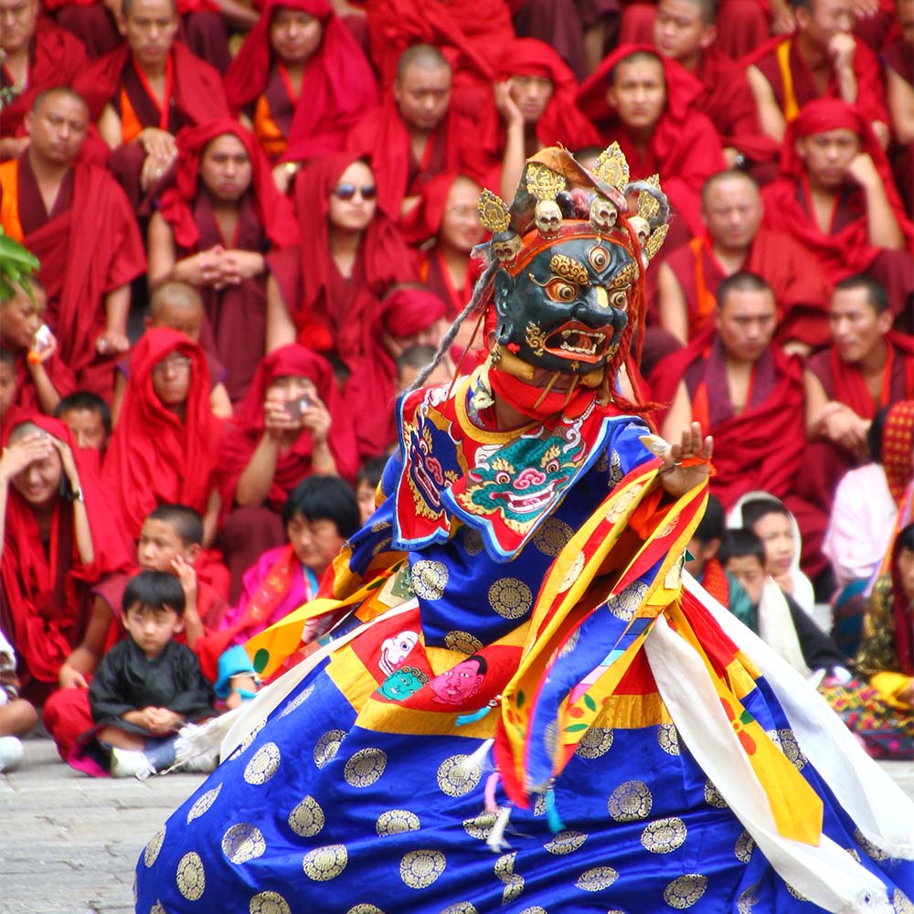 Masked dancers at the Thimphu Tshechu