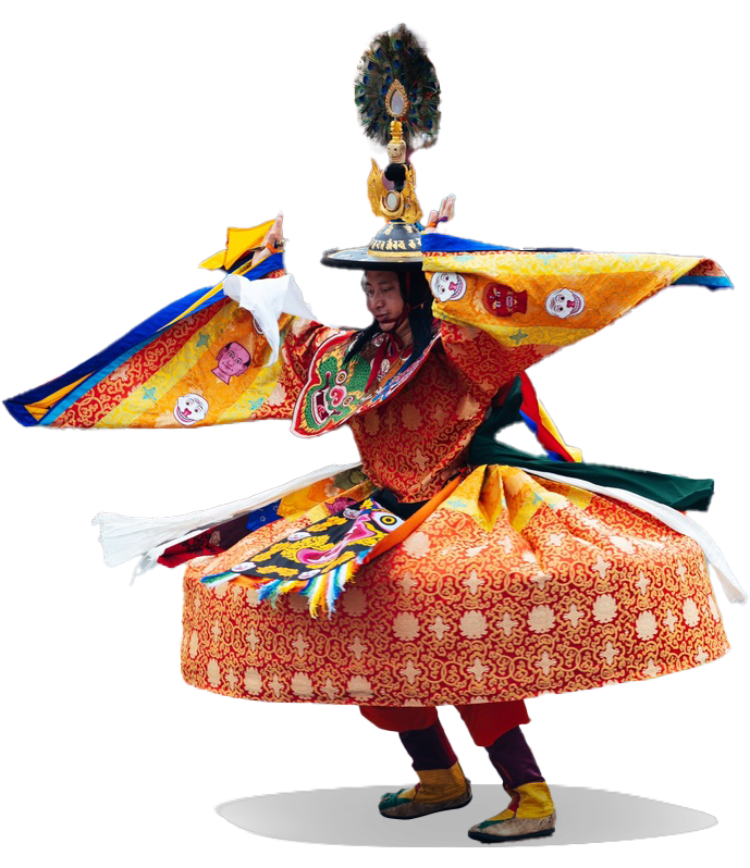 Masked dancer in traditional Bhutanese attire